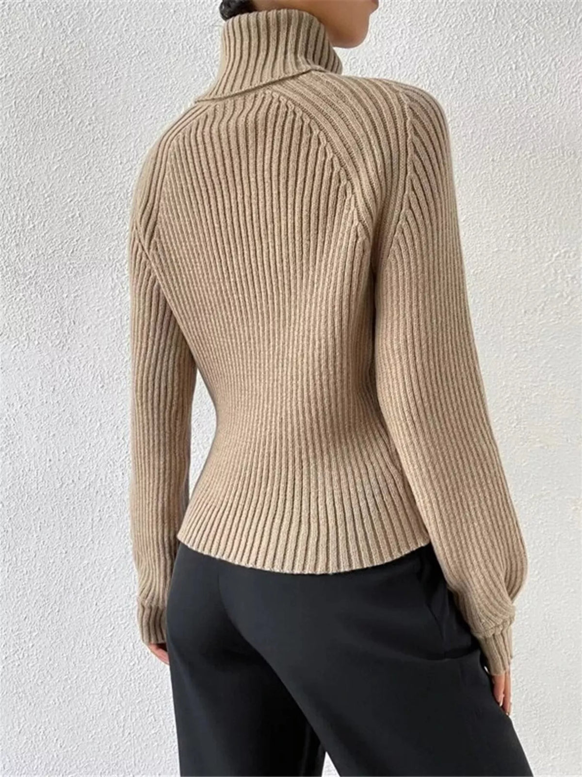 Ribbed Knit Turtleneck Sweater – detail view 7 – Muse & Moss