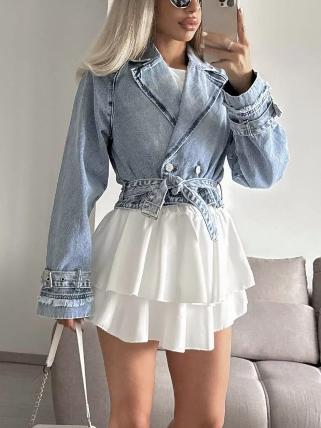 Long Sleeve Crop Denim Jacket – detail view 5 – Muse & Moss