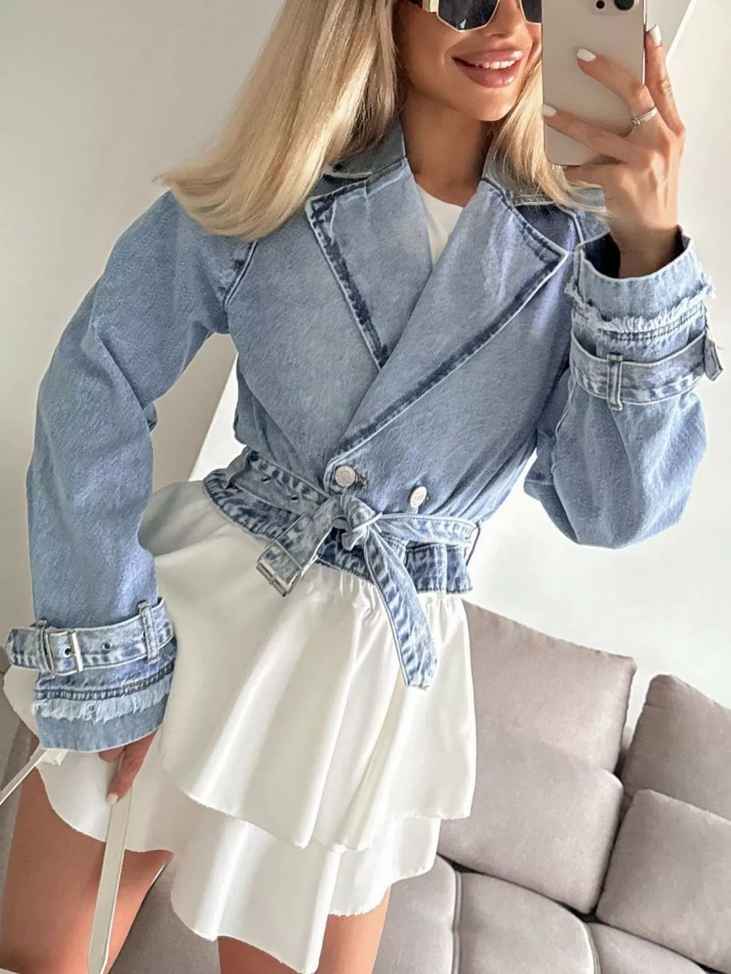 Long Sleeve Crop Denim Jacket – detail view 7 – Muse & Moss