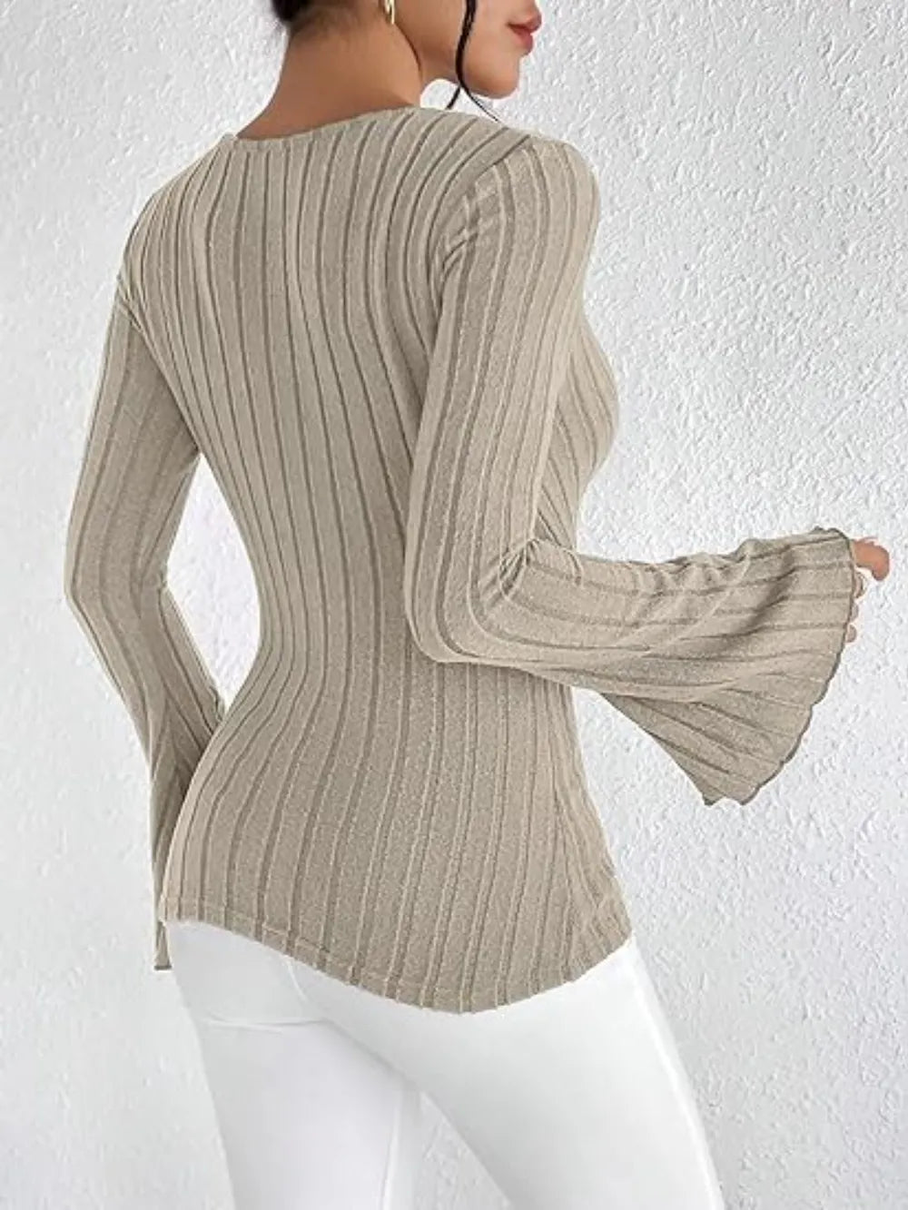 Ribbed Flare Sleeve Top – detail view 4 – Muse & Moss