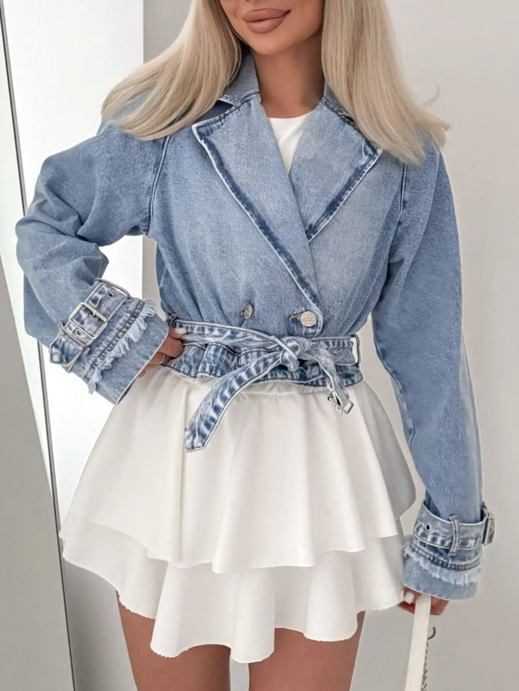 Long Sleeve Crop Denim Jacket – detail view 6 – Muse & Moss