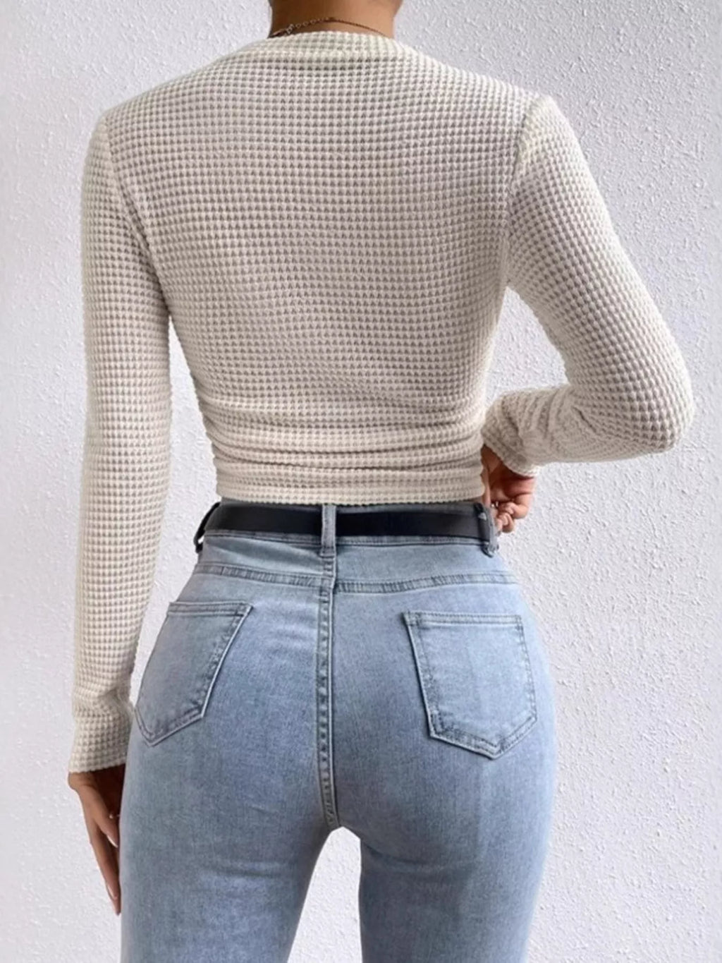 Waffle Knit Long Sleeve T-Shirt – detail view 2 – Muse & Moss