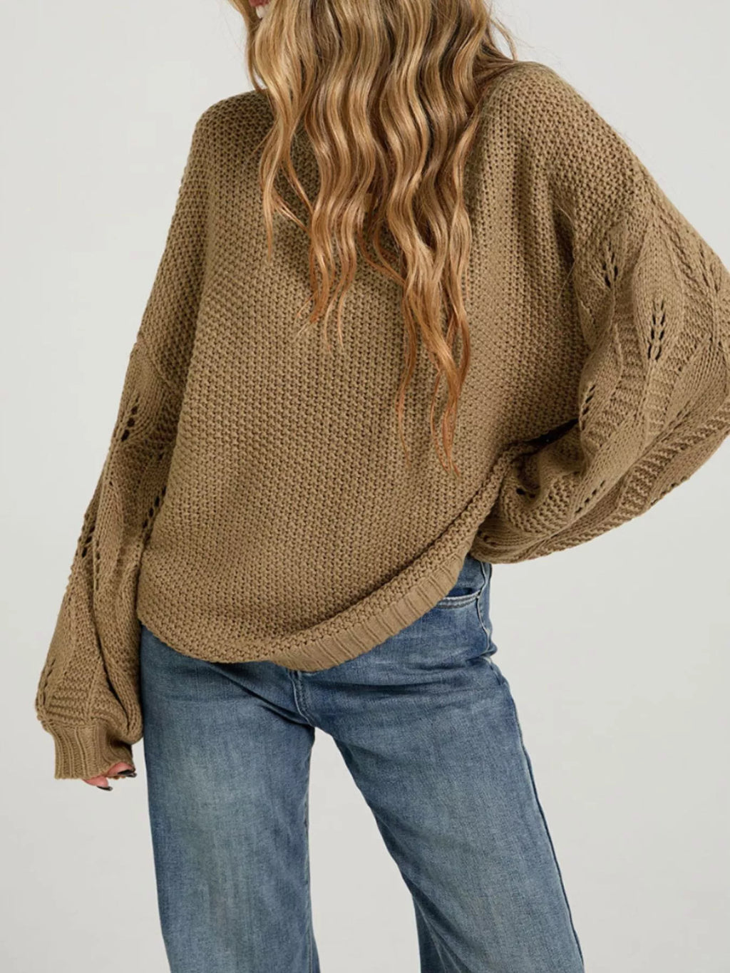 Textured Knit Openwork Dropped Shoulder Sweater – Muse & Moss