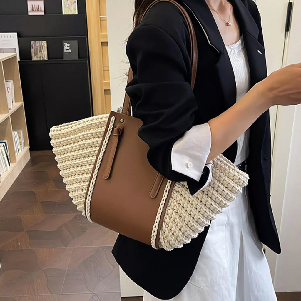 Straw Woven Shoulder Bag – detail view 6 – Muse & Moss