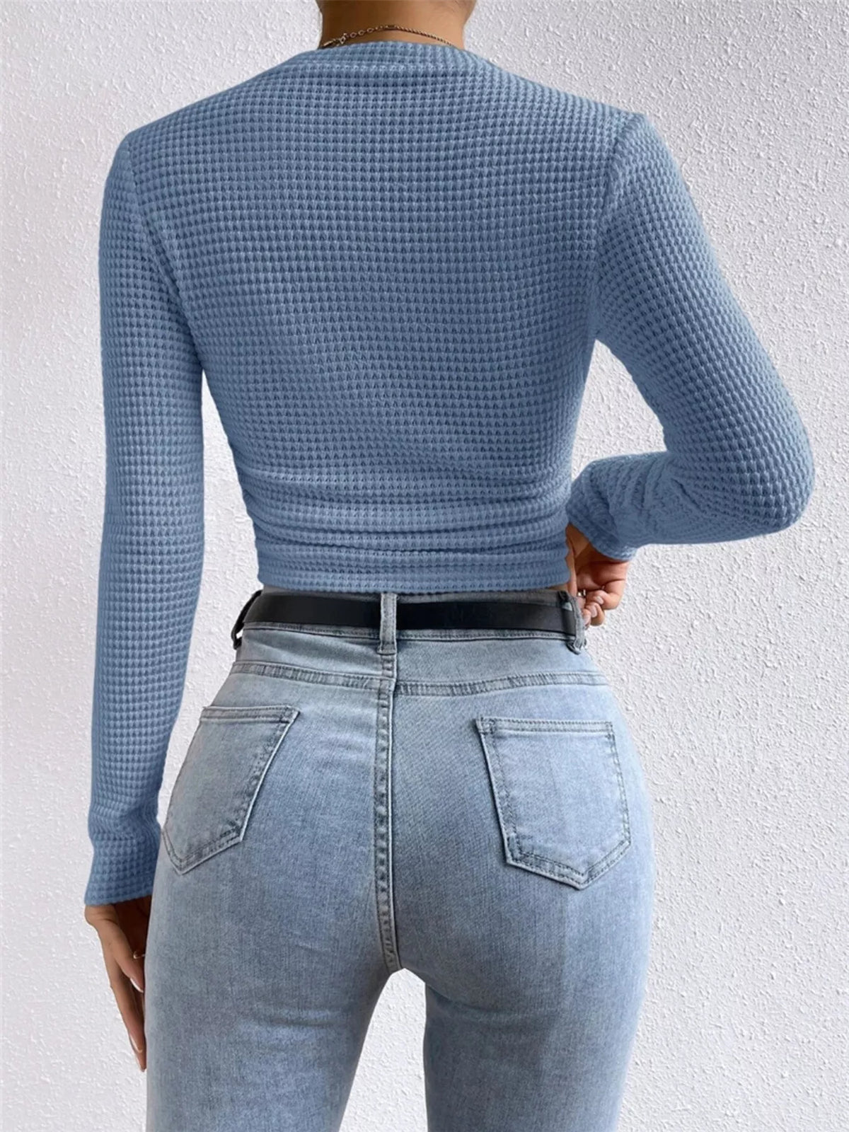 Waffle Knit Long Sleeve T-Shirt – detail view 9 – Muse & Moss