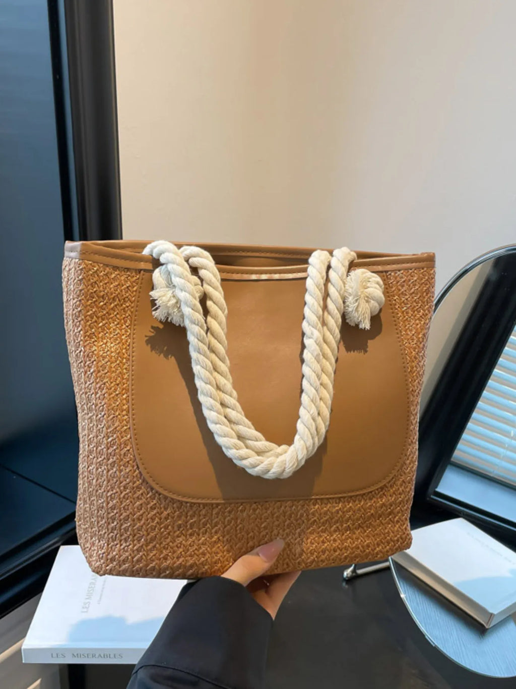 Rope Handle Straw Tote Bag – detail view 2 – Muse & Moss