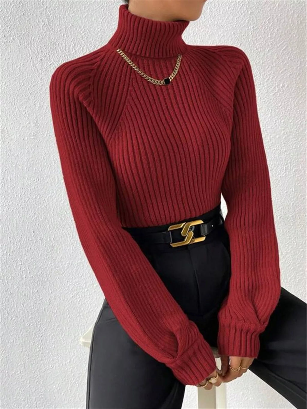 Ribbed Knit Turtleneck Sweater – detail view 4 – Muse & Moss
