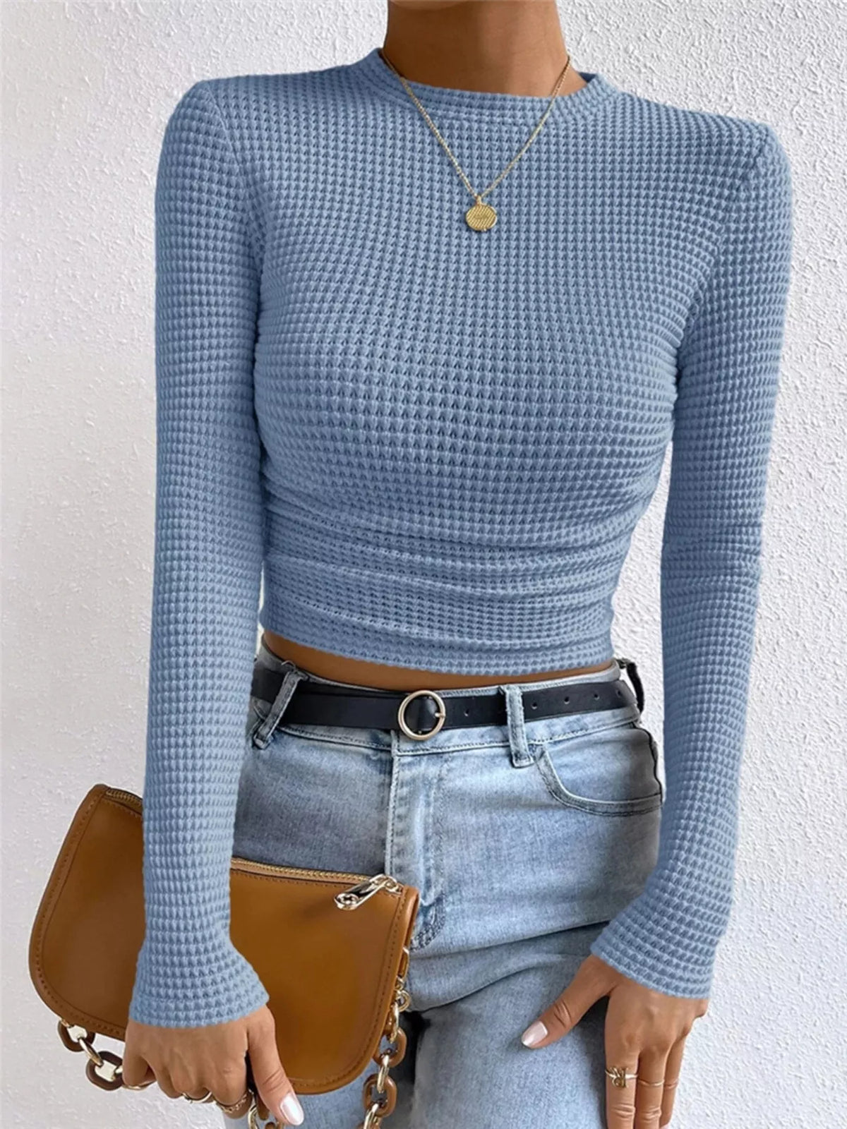 Waffle Knit Long Sleeve T-Shirt – detail view 7 – Muse & Moss