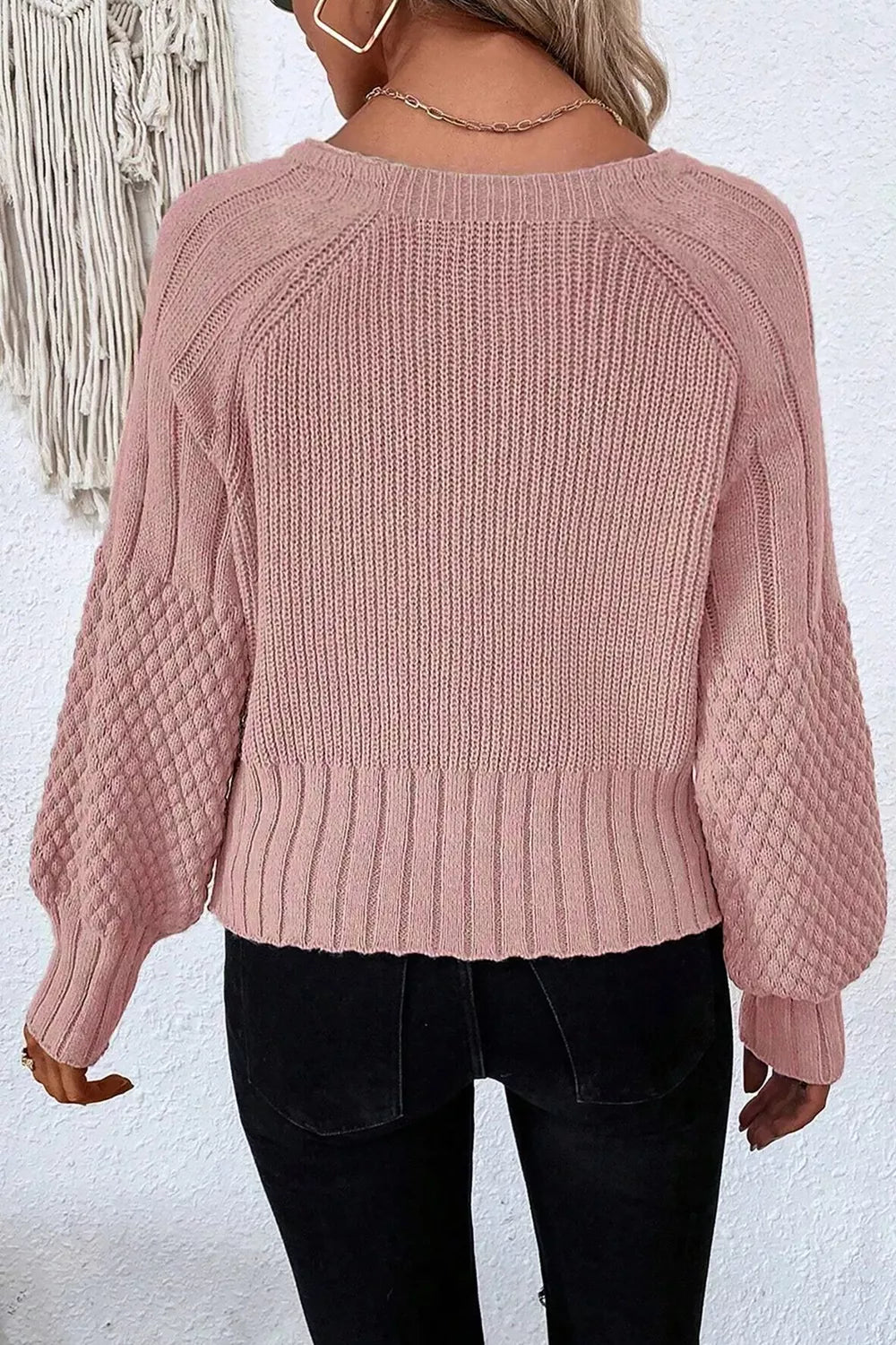 Mixed Texture Knit Button V Neck Sweater Cardigan – detail view 7 – Muse & Moss
