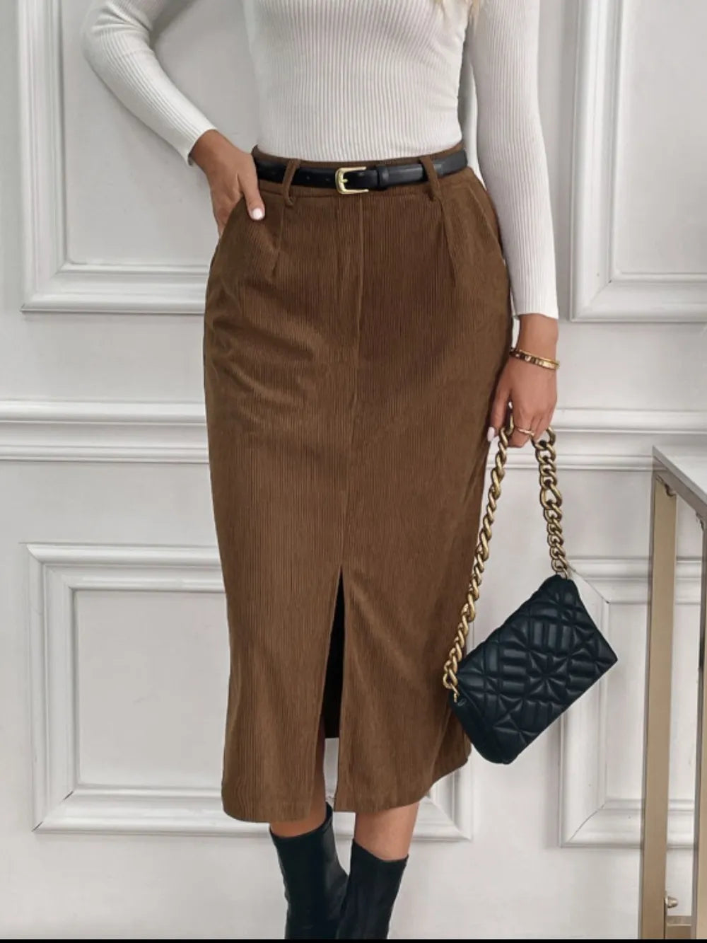 Perfee Slit Midi Skirt with Pockets – detail view 5 – Muse & Moss