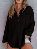 Waffle Knit Button Detail T-Shirt with Pocket – detail view 3 – Muse & Moss