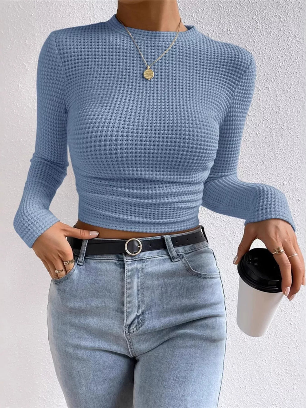 Waffle Knit Long Sleeve T-Shirt – detail view 10 – Muse & Moss