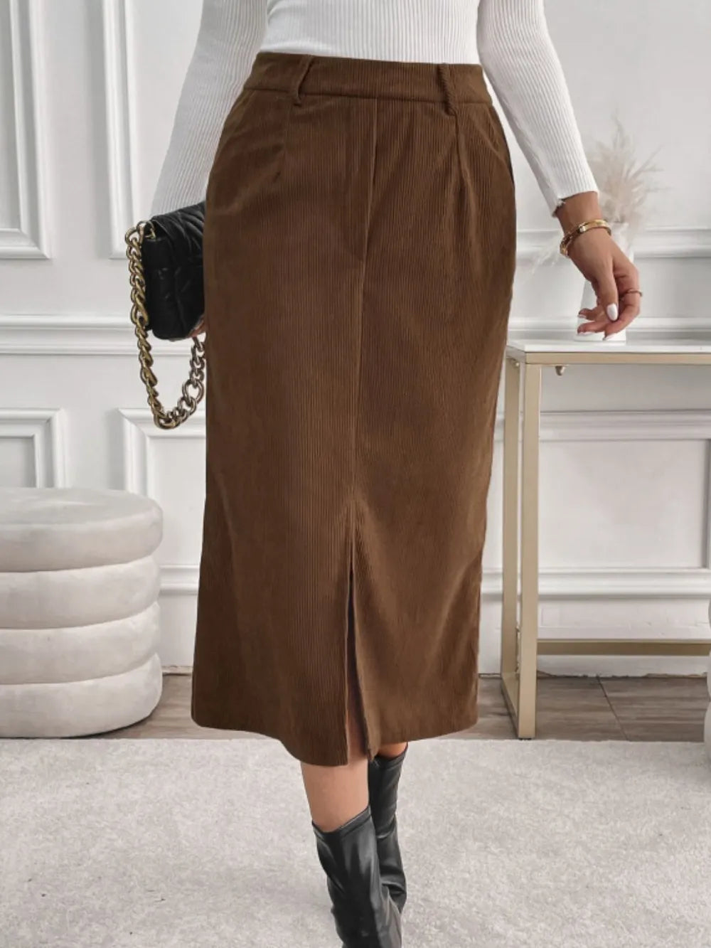 Perfee Slit Midi Skirt with Pockets – Muse & Moss