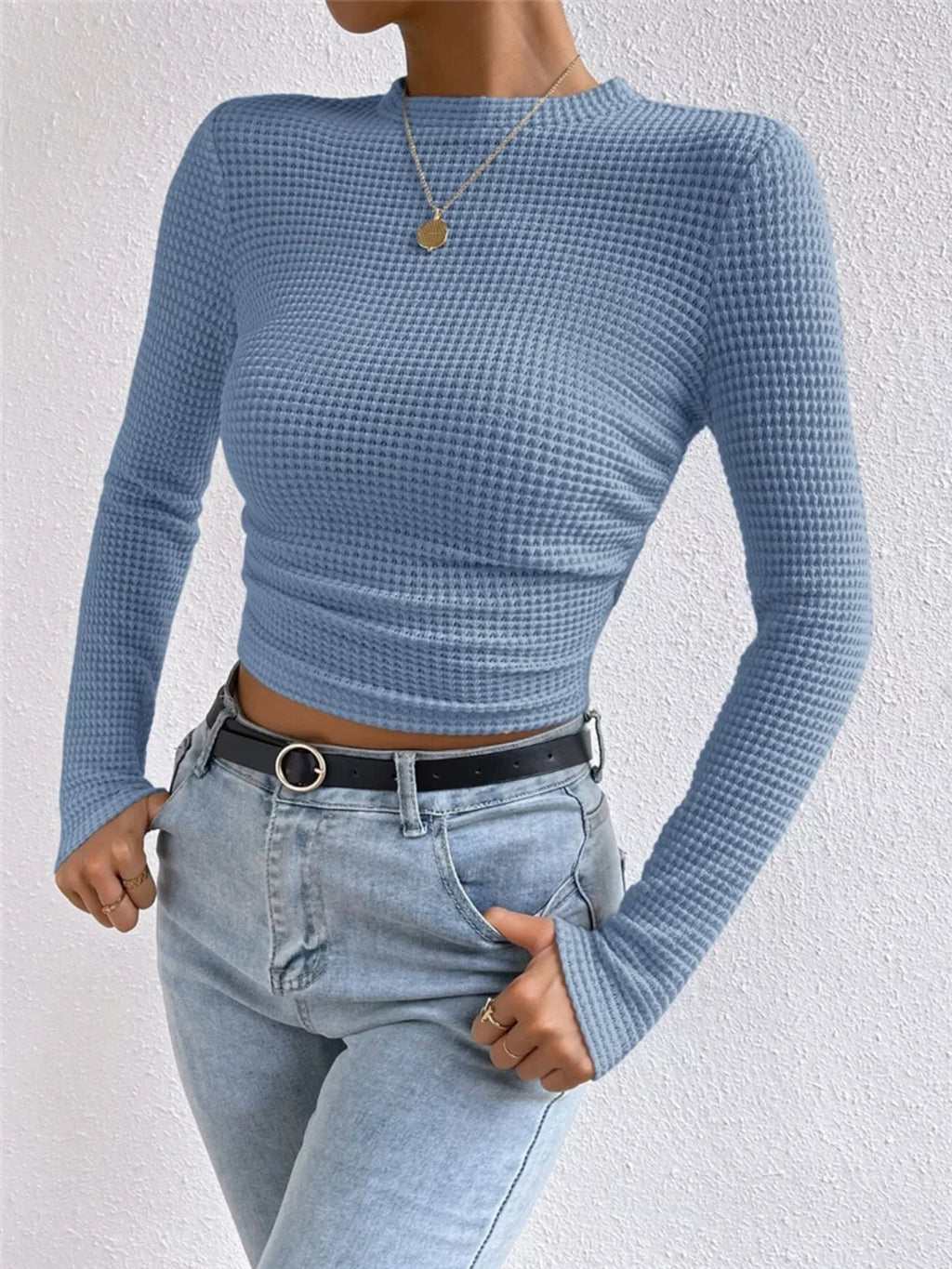 Waffle Knit Long Sleeve T-Shirt – detail view 8 – Muse & Moss