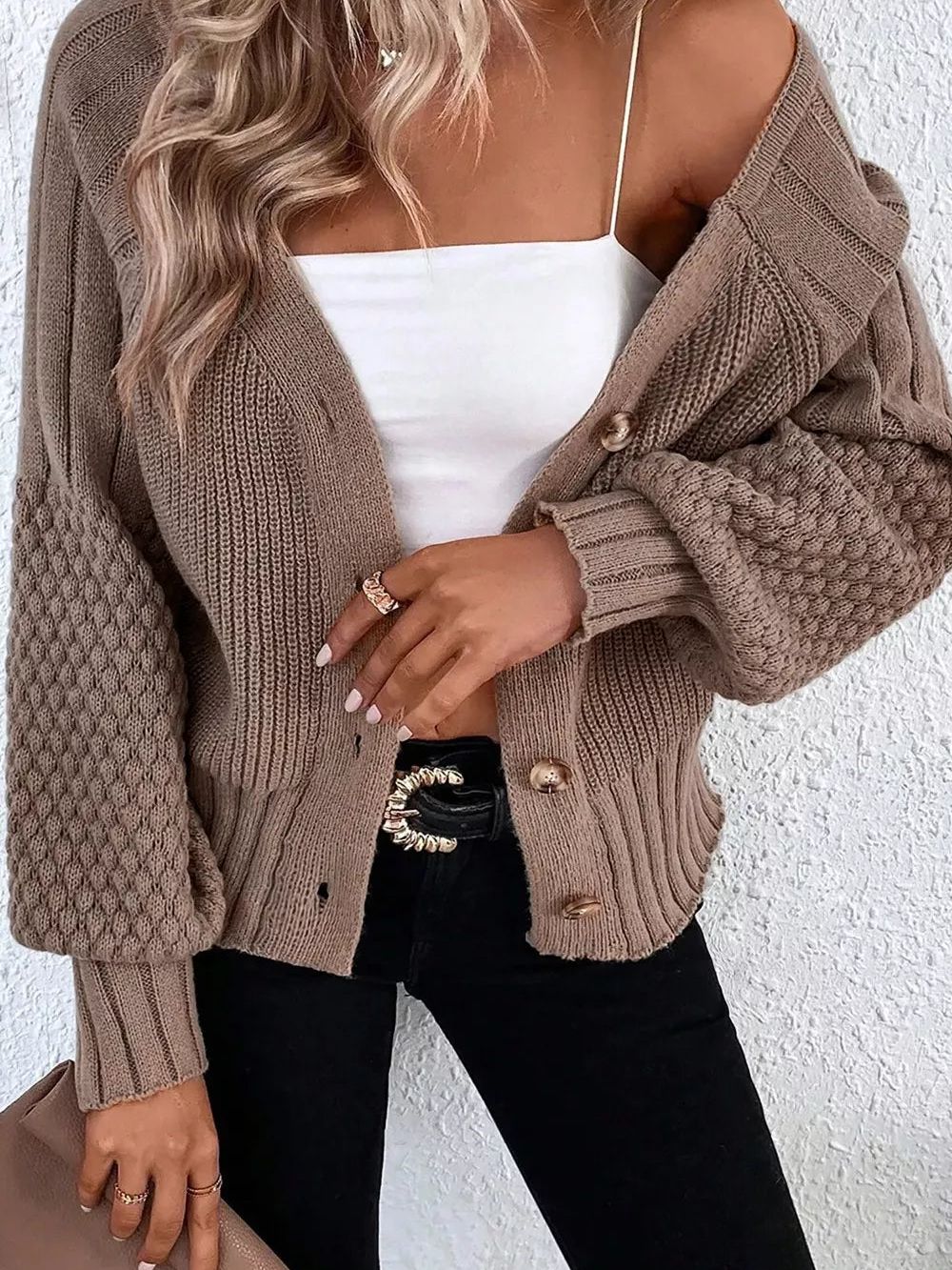 Mixed Texture Knit Button V Neck Sweater Cardigan – Muse & Moss